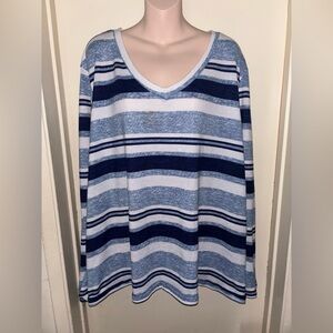 Absolutely Famous. Blue and White V-Neck Sweater. Size 3X